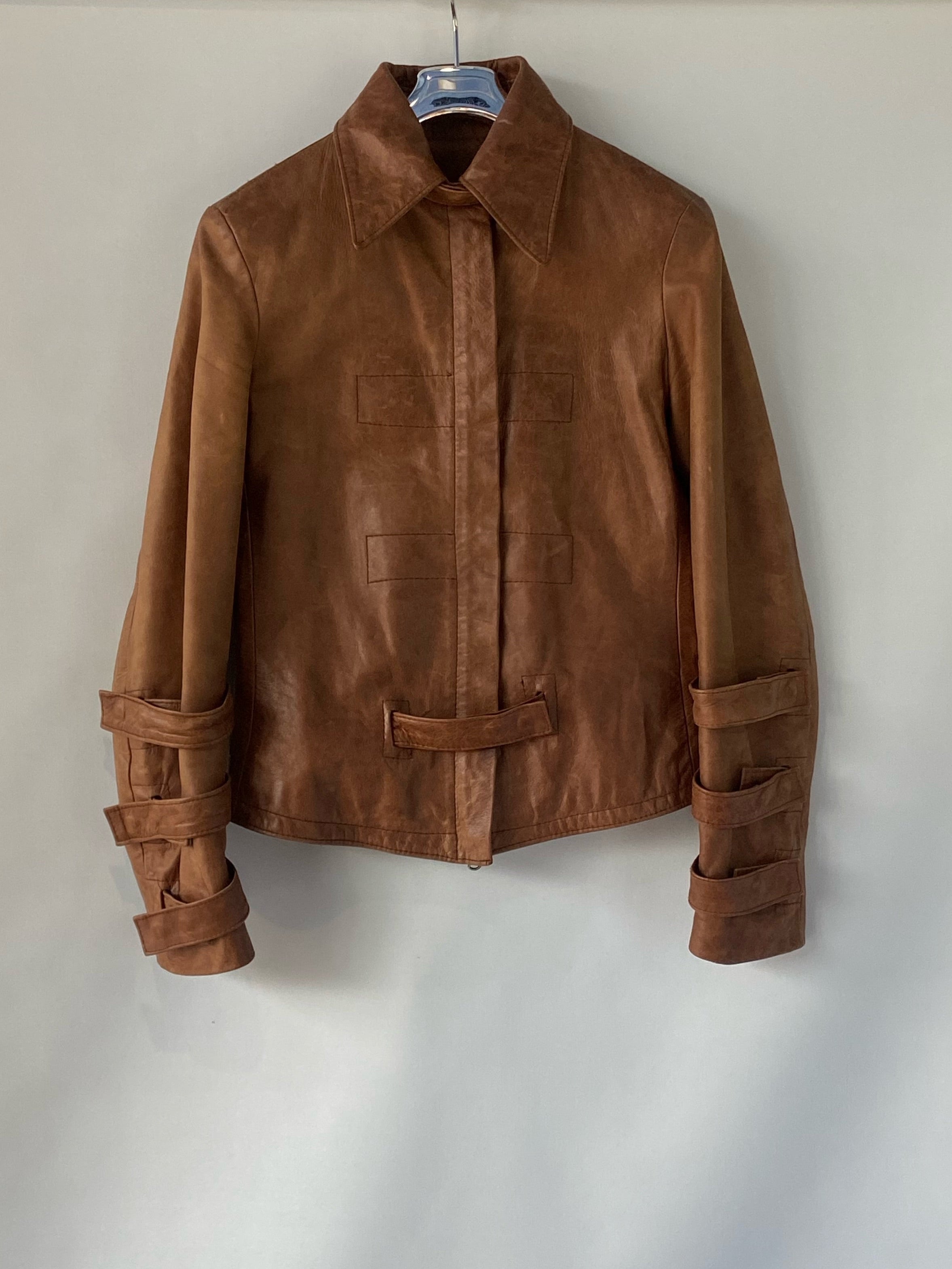 Kor@Kor Italian Genuine Leather Jacket – Tan Brown with Buckle Sleeve Detailing
