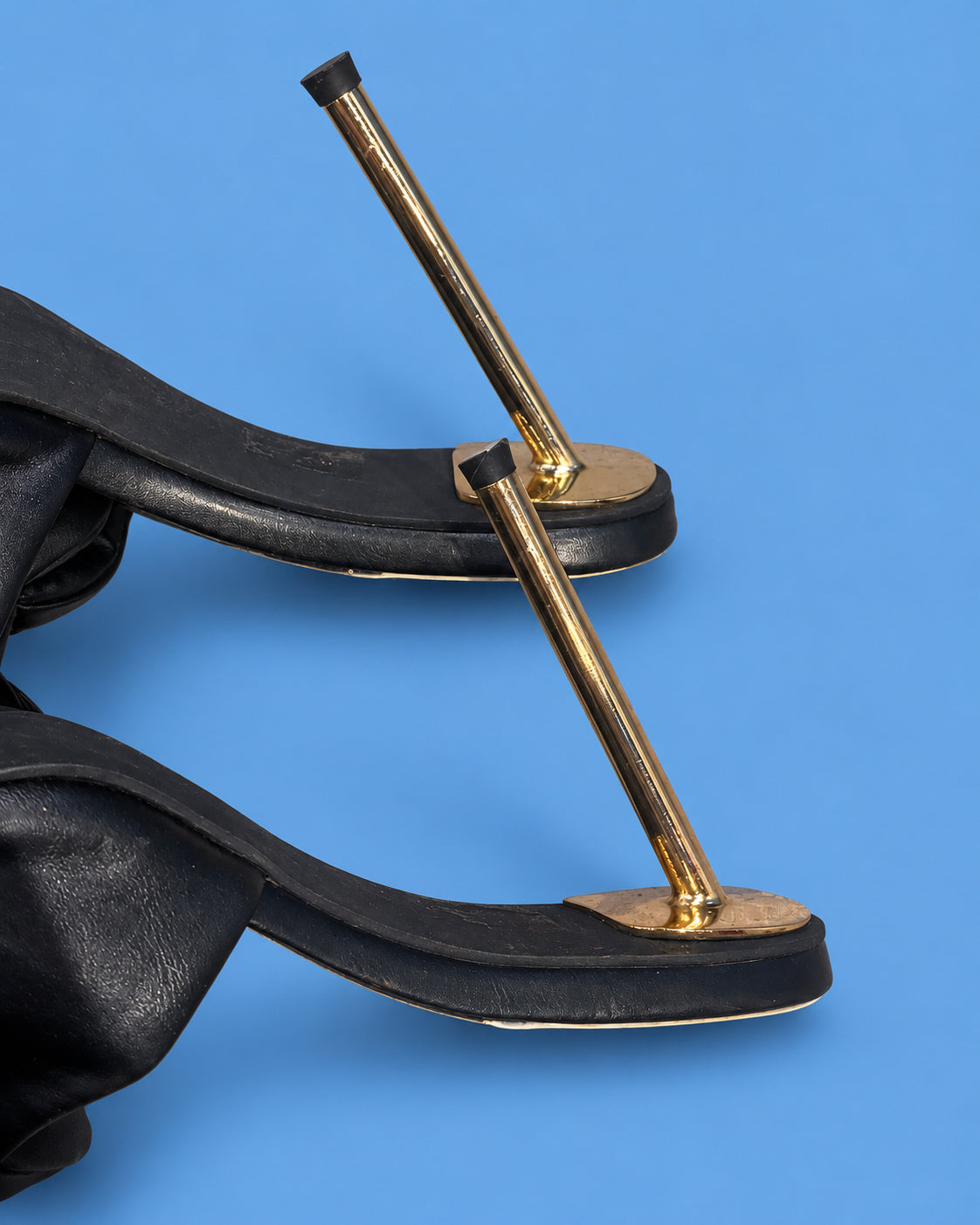 JEFFREY CAMPBELL Black Oversized Bow Gold Stiletto Mules