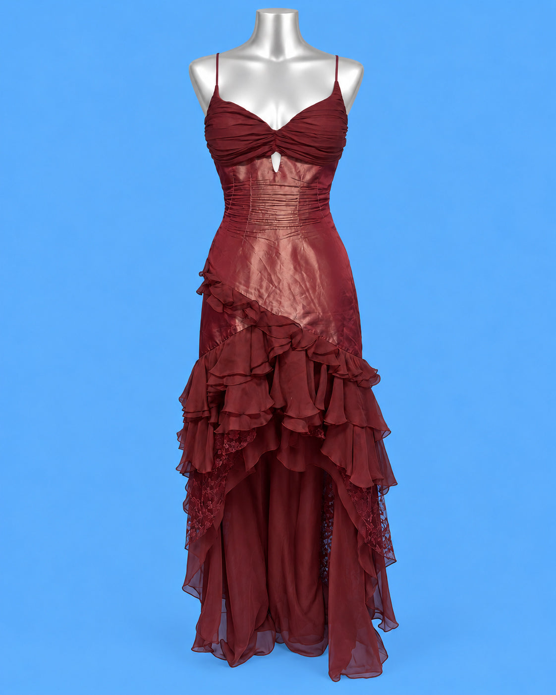 LIST BOUTIQUE Burgundy Ruffle Gown