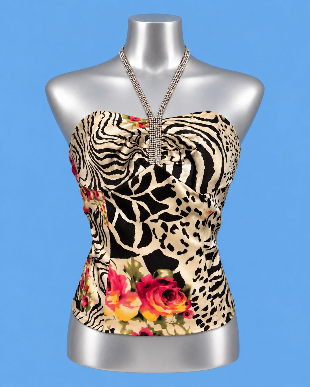 Animal Print Rhinestone Halter Top