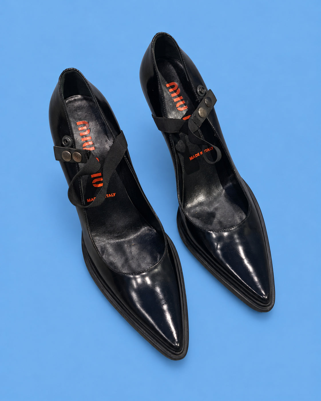 MIU MIU Black Patent Leather Mary Jane Stiletto Pumps