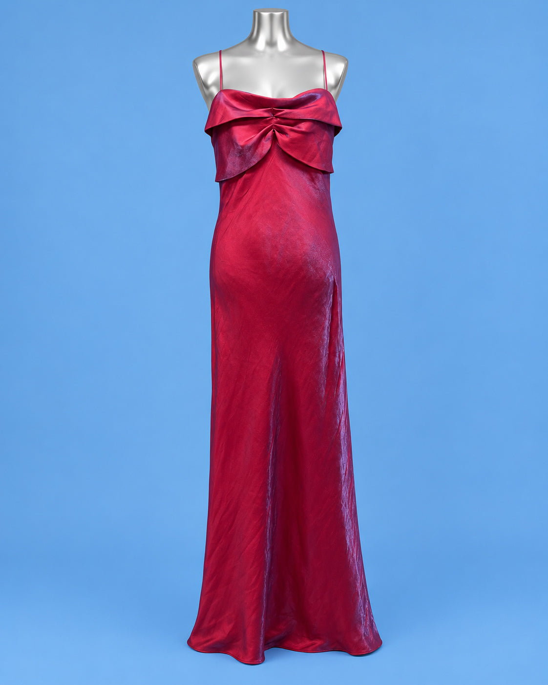 Raspberry Satin Bow-Effect Gown