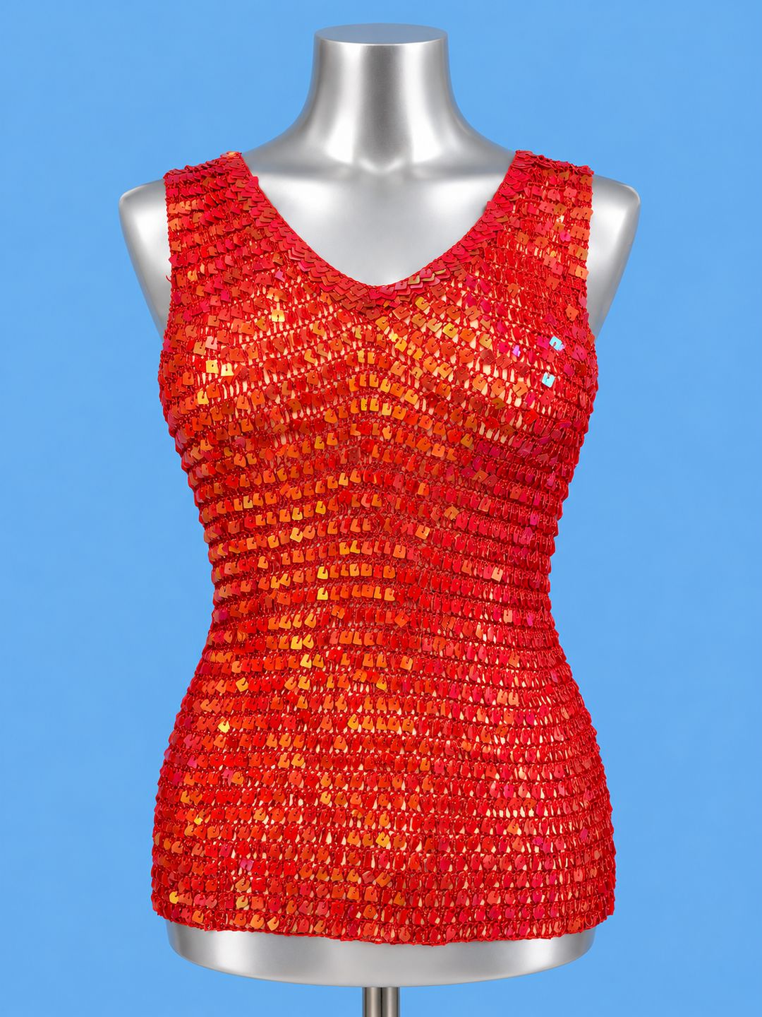 LUISA SPAGNOLI Red Sequin Mesh Top