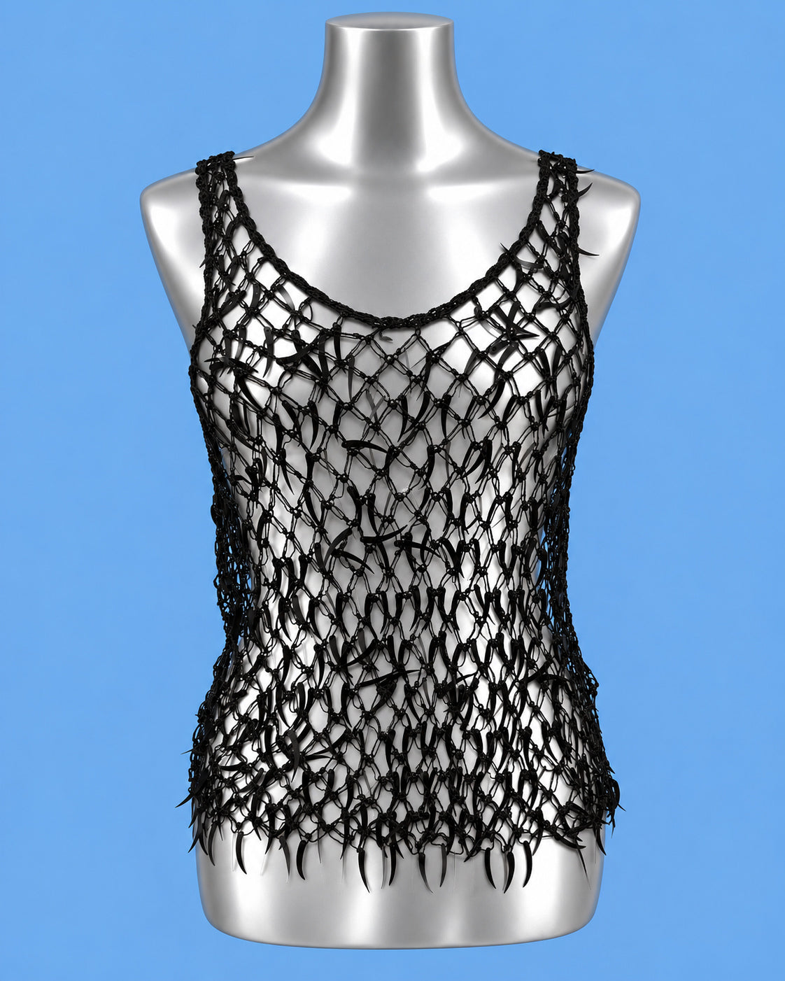 Black Spiked Crochet Mesh Top