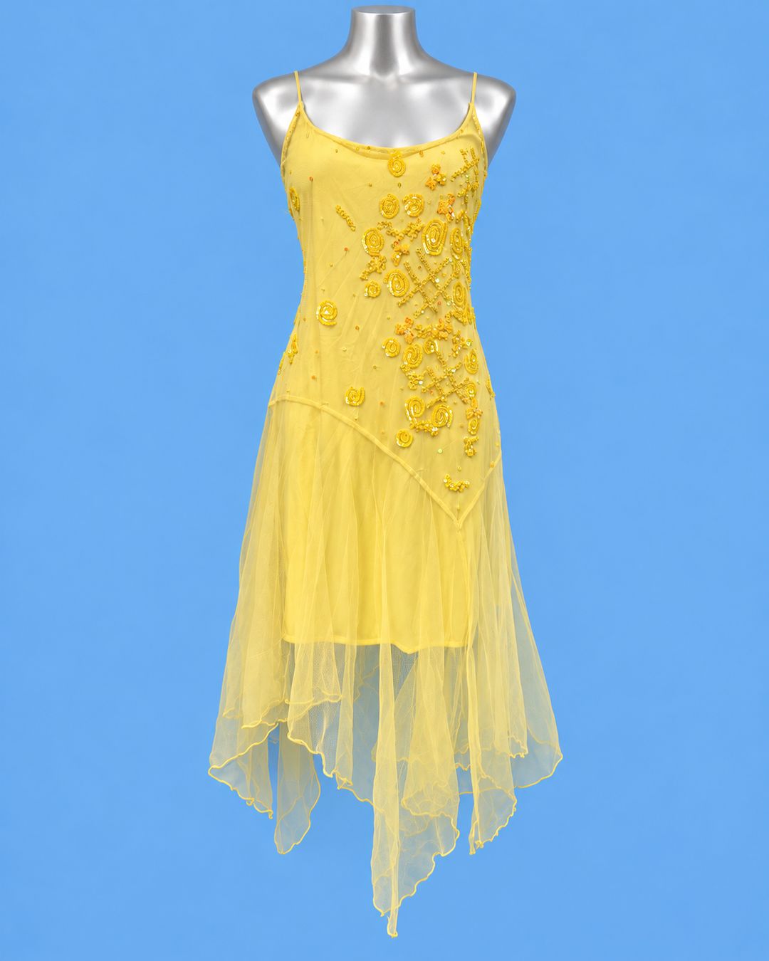 PRIVILEGIO Yellow Beaded Tulle Dress