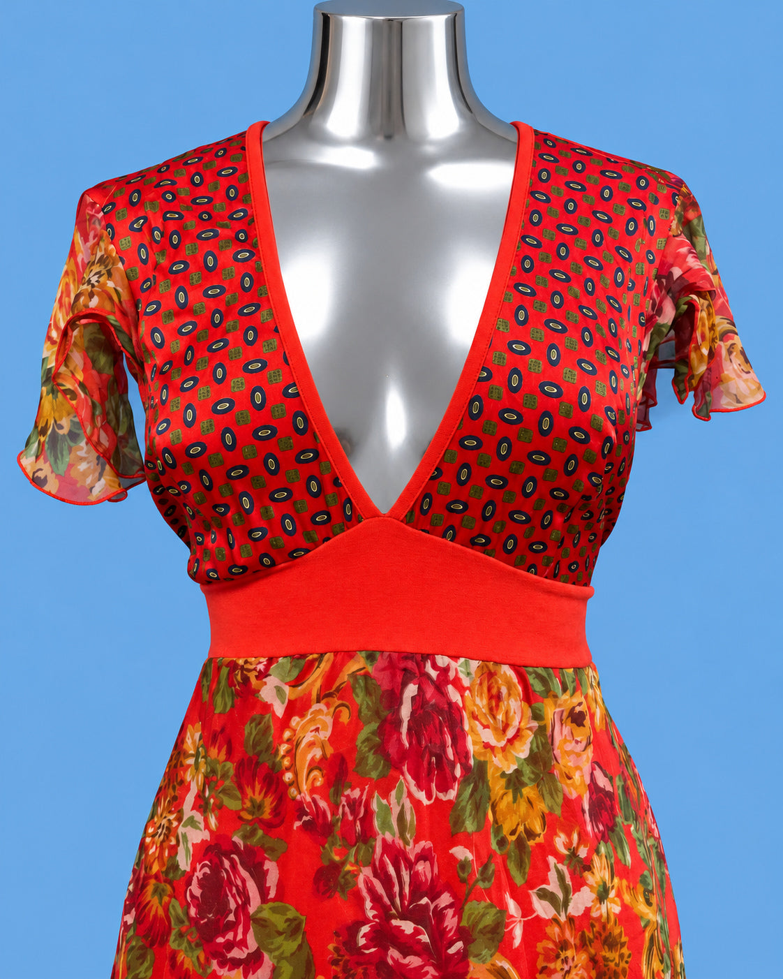 CRISTINA EFFE Red Mixed-Print Dress