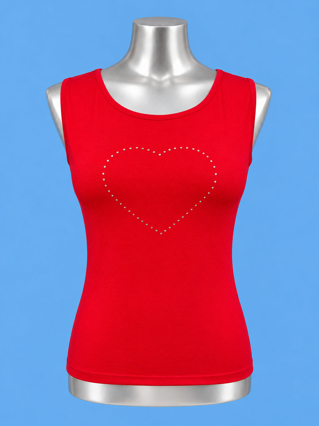 FERRONE Red Rhinestone Heart Tank Top