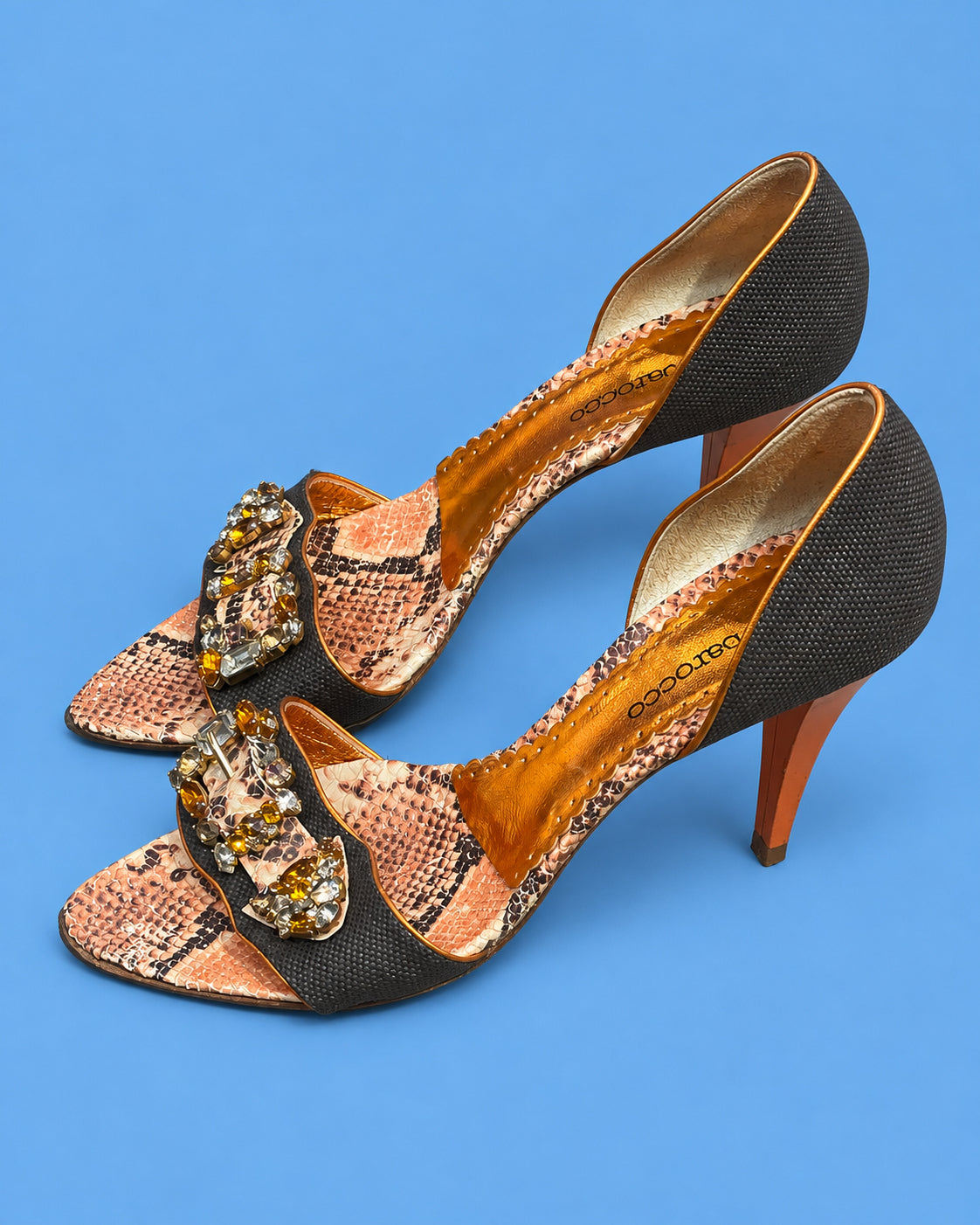 ROCCOBAROCCO Snakeskin Crystal-Embellished Stiletto Pumps