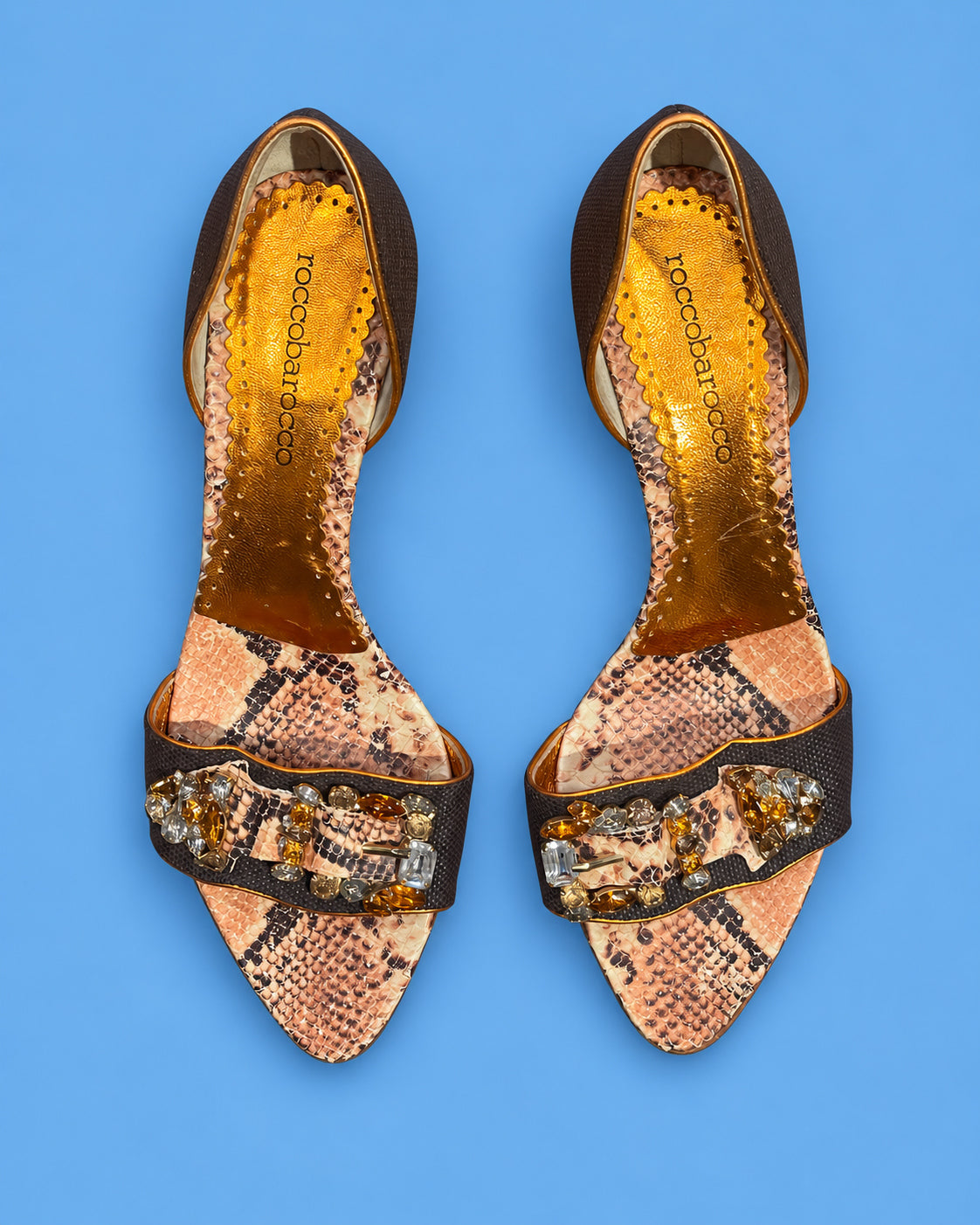 ROCCOBAROCCO Snakeskin Crystal-Embellished Stiletto Pumps