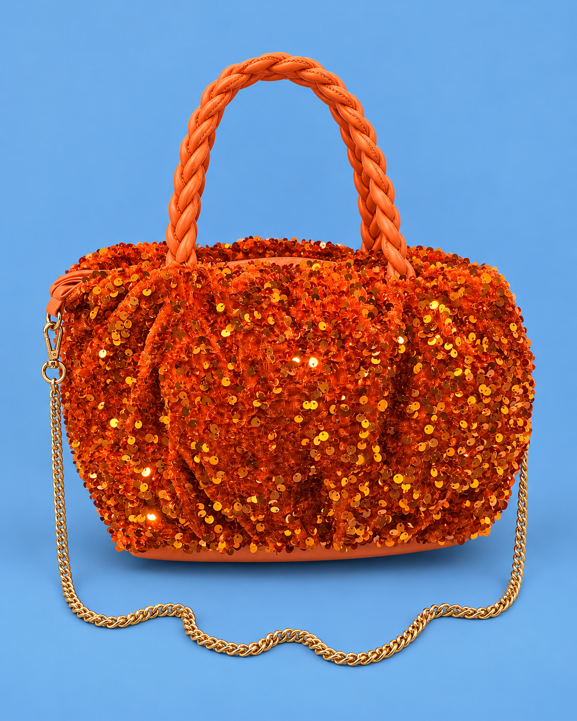 Alex Max Orange Sequin Braided-Handle Bag