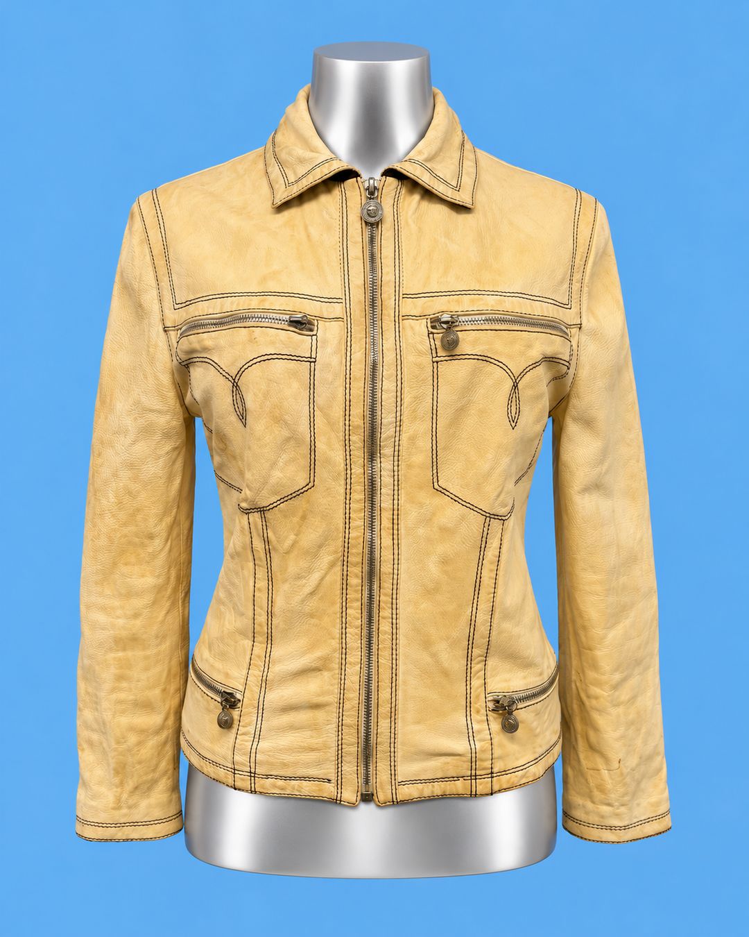 Versace Beige-Yellow Contrast-Stitch Jacket